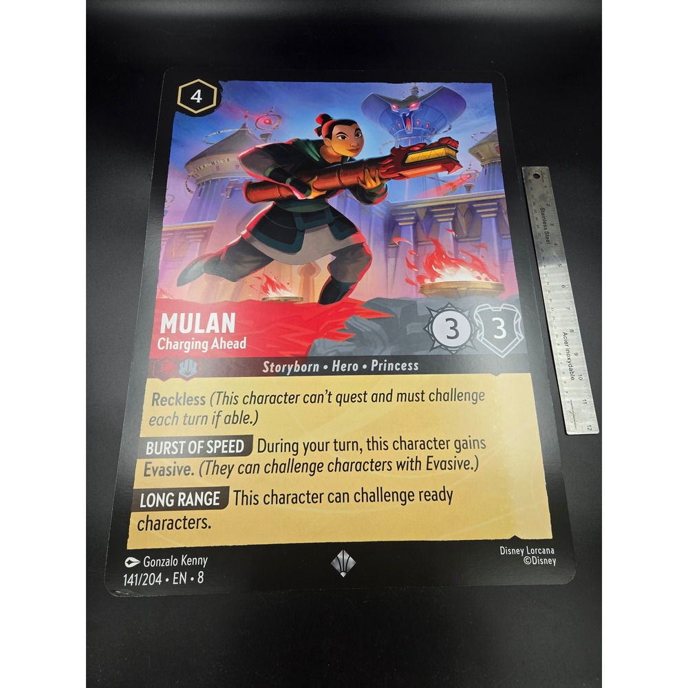 Disney Lorcana Mulan Charging Ahead Oversized Promo Card 141/204 EN 8 Ruby Hero